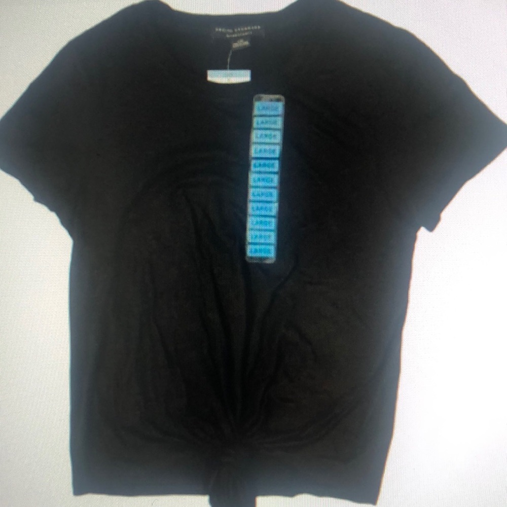 Black Short Sleeve Tie Front Top